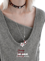 1ST XULIE "Cuties' Appleland" Playful Starry Puppy Pendant Necklace in Platinum Plated - Product View