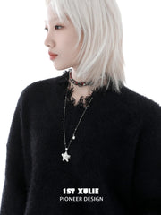 1ST XULIE "Cuties' Appleland" Playful Starry Puppy Pendant Necklace in Platinum Plated - On Model Close Up