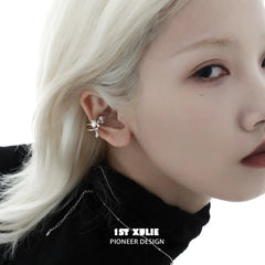 1ST XULIE "Silver Angel" Polygonal Zircon Ear Clips in 925 Sterling Silver - Detail Shot