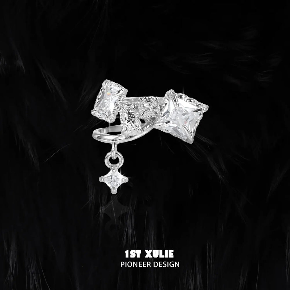 1ST XULIE "Silver Angel" Polygonal Zircon Ear Clips in 925 Sterling Silver - Product View