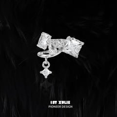 1ST XULIE "Silver Angel" Polygonal Zircon Ear Clips in 925 Sterling Silver - Product View