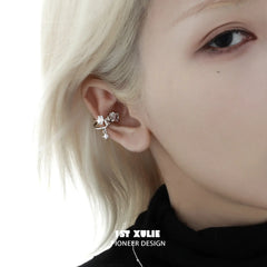 1ST XULIE "Silver Angel" Polygonal Zircon Ear Clips in 925 Sterling Silver - Side View