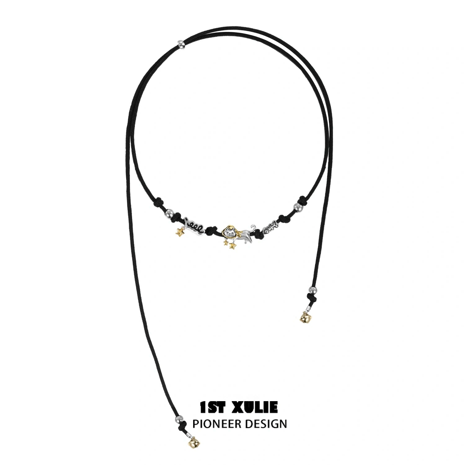 1ST XULIE "Graffiti Kitten" Punk Lazy Cat Statement Choker Necklace in Platinum Plated - Product View