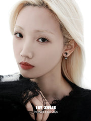 1ST XULIE "Ghosts Cat" Asymmetrical Punctuation Earrings in Platinum Plate - Detail Shot