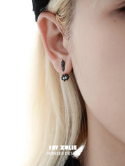 1ST XULIE "Ghosts Cat" Asymmetrical Punctuation Earrings in Platinum Plate - Lifestyle Shot