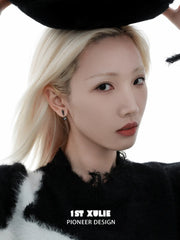 1ST XULIE "Ghosts Cat" Asymmetrical Punctuation Earrings in Platinum Plate - Product View