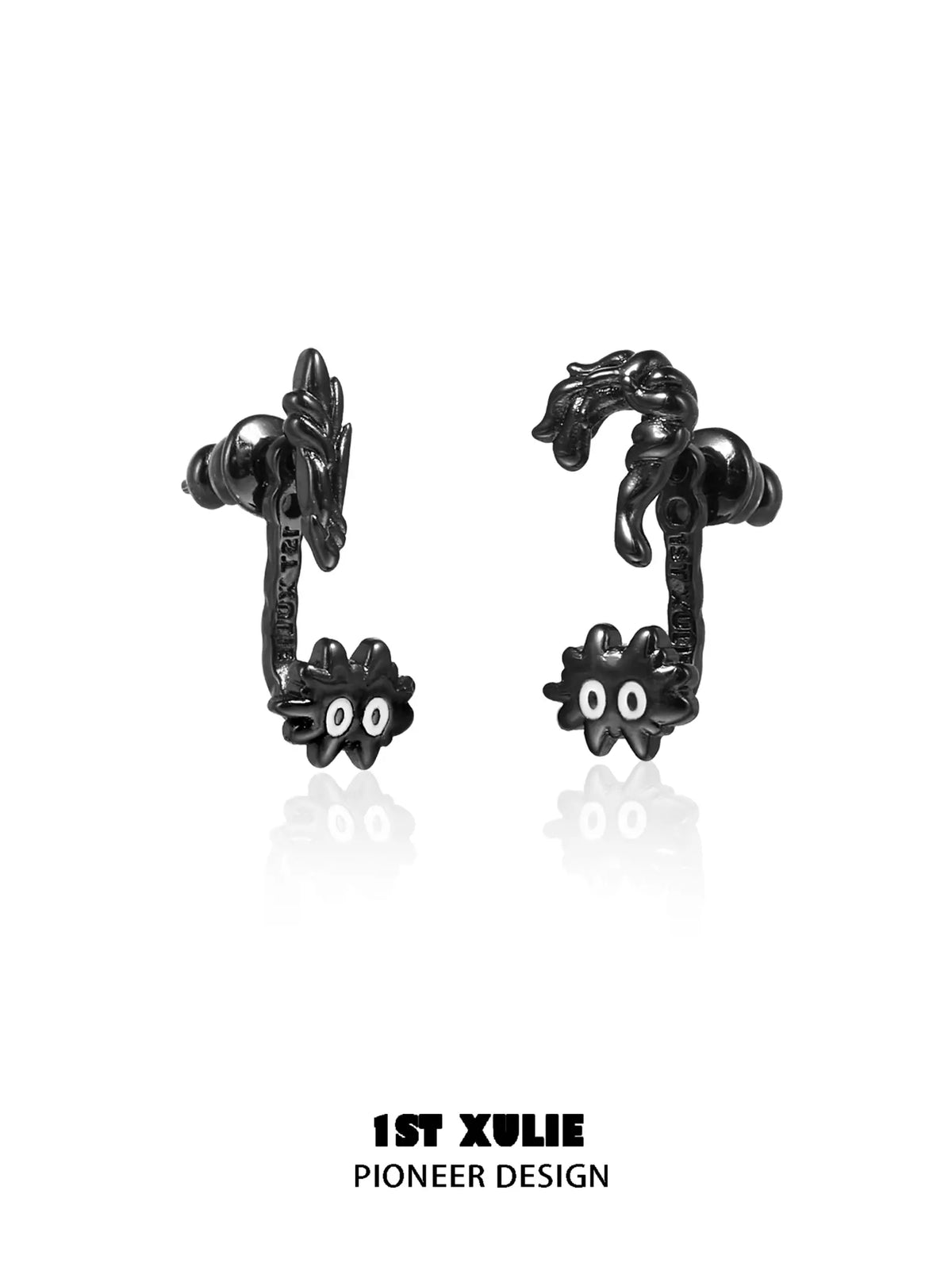 1ST XULIE "Ghosts Cat" Asymmetrical Punctuation Earrings in Platinum Plate - Packaging View