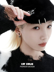 1ST XULIE "Ghosts Cat" Asymmetrical Punctuation Earrings in Platinum Plate - Side View