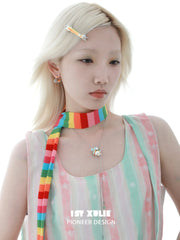 1ST XULIE Jewelry "RAINBOW CAT" Rainbow Cat Paw Triangle Hoop Earrings in Brass - Detail Shot