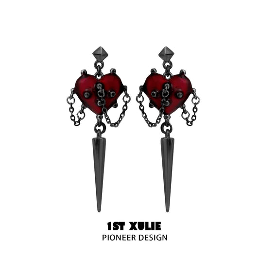 1ST XULIE "Forbidden Love" Rivet Dangle Earrings in Platinum Plate - Product View