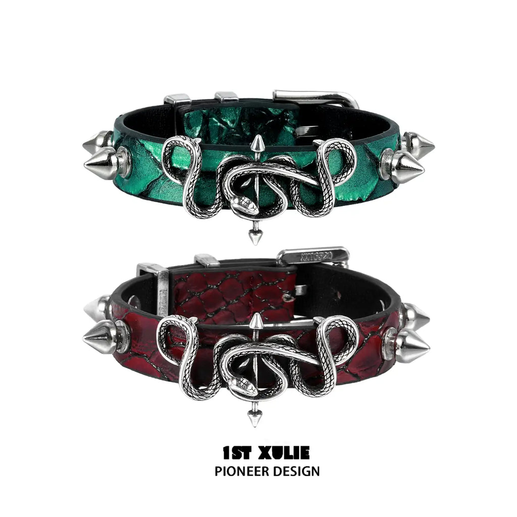 Snake Bite Rivet Leather Cuff Bracelet | 1ST XULIE Jewelry