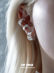 1ST XULIE Jewelry "STARLIGHT LACE" Rococo Lace Star Huggie Hoop Earrings in Silver Plated Brass - Angle 1