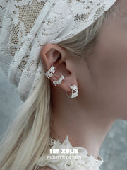 1ST XULIE Jewelry "STARLIGHT LACE" Rococo Lace Star Huggie Hoop Earrings in Silver Plated Brass - Detail Shot