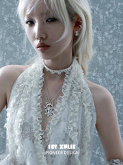 1ST XULIE Jewelry "STARLIGHT LACE" Rococo Lace Star Huggie Hoop Earrings in Silver Plated Brass - Product View