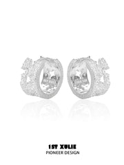 1ST XULIE Jewelry "STARLIGHT LACE" Rococo Lace Star Huggie Hoop Earrings in Silver Plated Brass - Packaging View