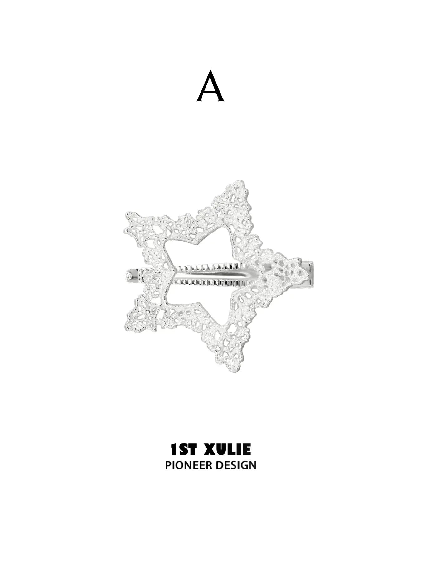 1ST XULIE Jewelry "STARLIGHT LACE" Rococo Star Hair Clip in Rhodium Plated - Back View