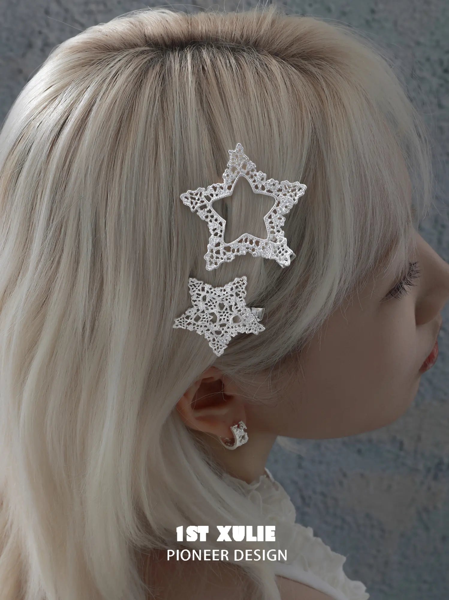 1ST XULIE Jewelry "STARLIGHT LACE" Rococo Star Hair Clip in Rhodium Plated - Product View