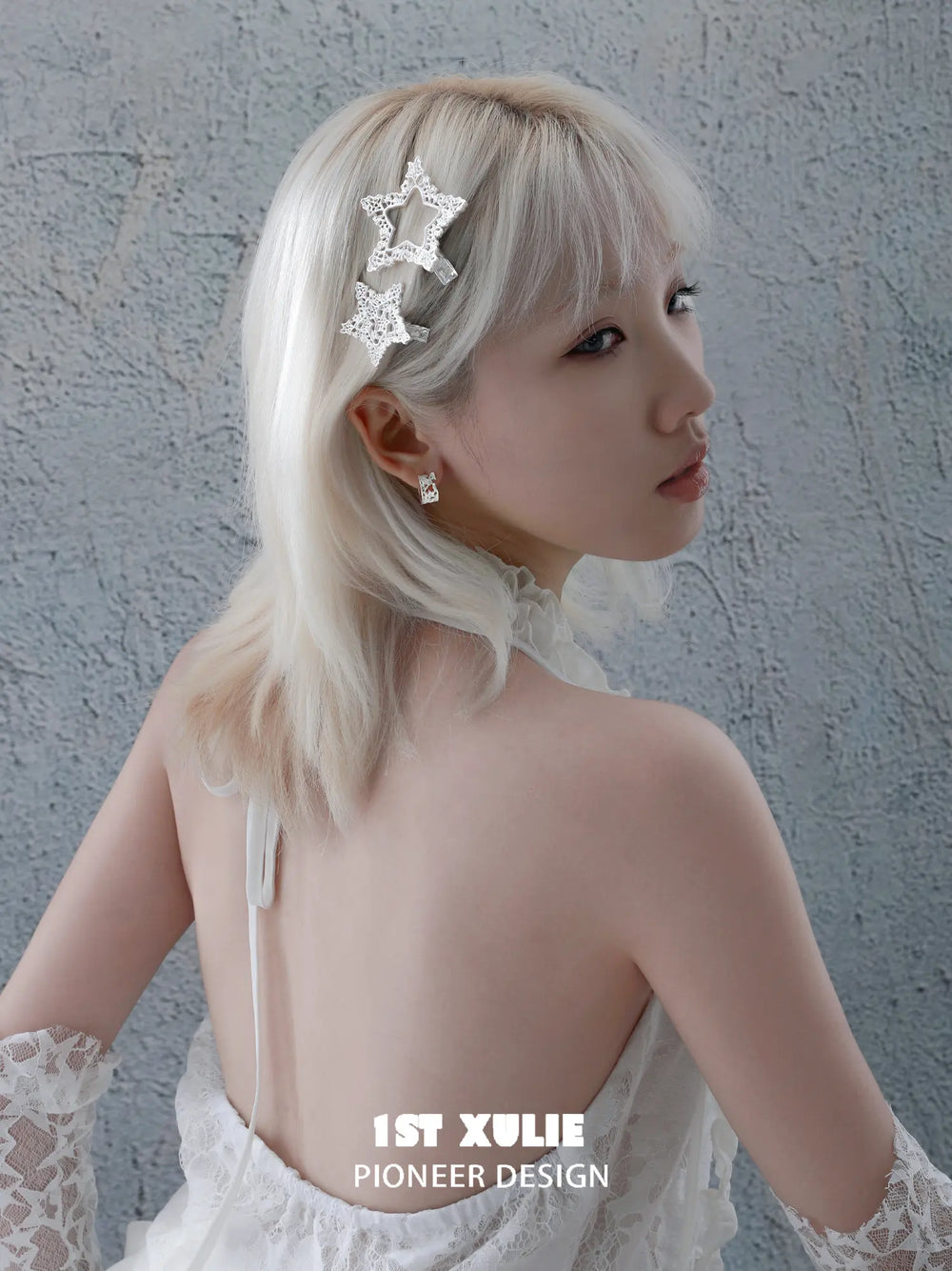 1ST XULIE Jewelry "STARLIGHT LACE" Rococo Star Hair Clip in Rhodium Plated - Side View