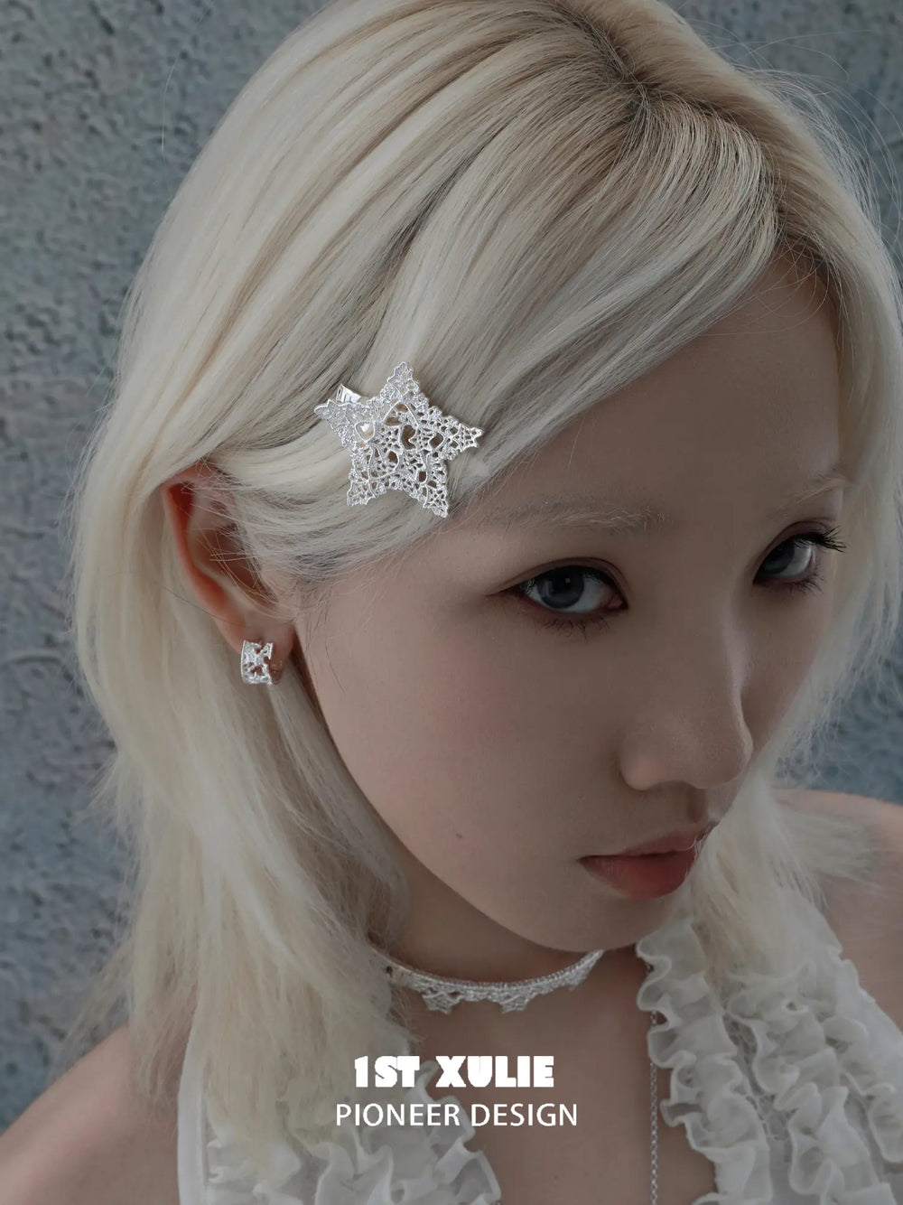 1ST XULIE Jewelry "STARLIGHT LACE" Rococo Star Hair Clip in Rhodium Plated - Product View