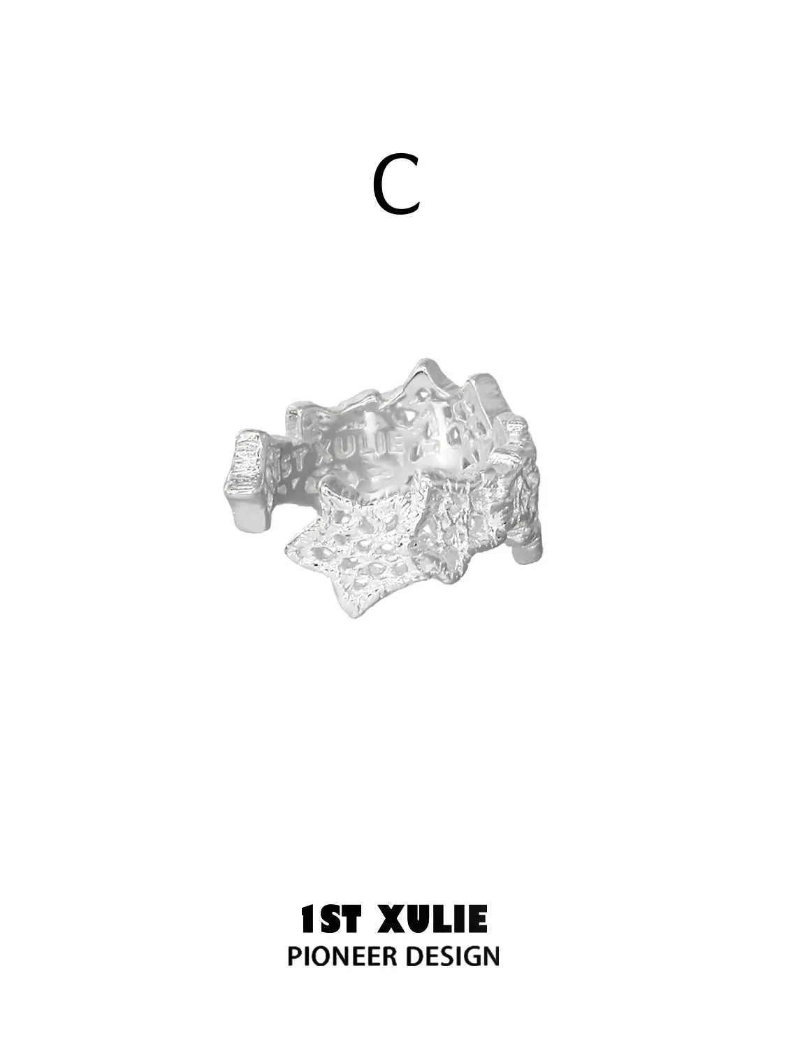 1ST XULIE Jewelry "STARLIGHT LACE" Rococo Star Lace Ear Cuffs in Silver - Detail Shot