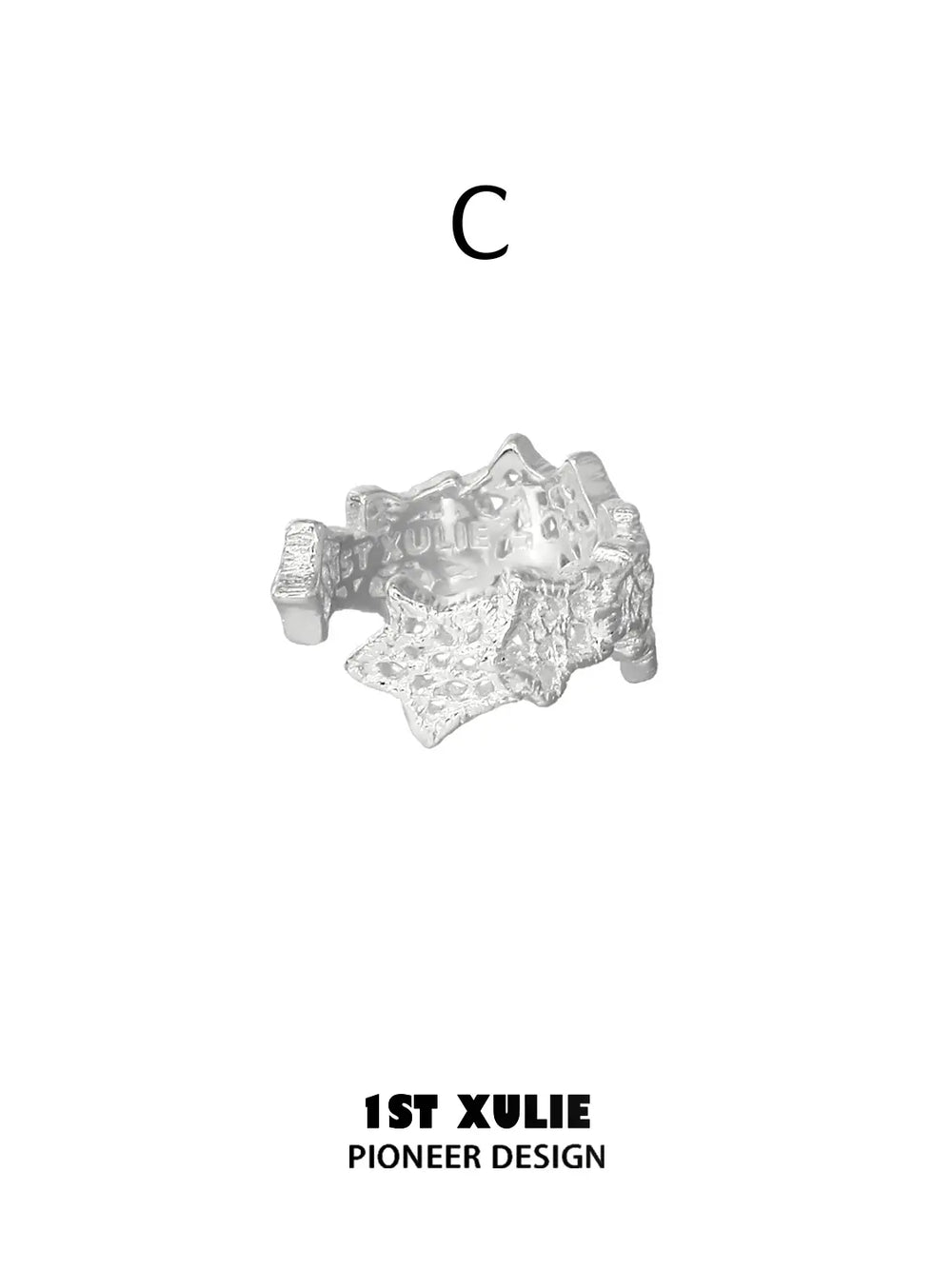 1ST XULIE Jewelry "STARLIGHT LACE" Rococo Star Lace Ear Cuffs in Silver - Detail Shot