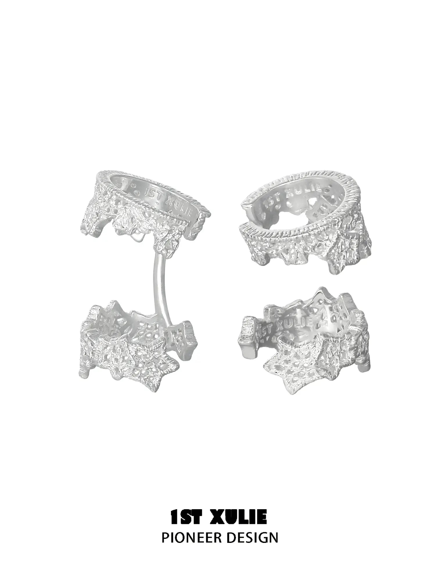 1ST XULIE Jewelry "STARLIGHT LACE" Rococo Star Lace Ear Cuffs in Silver - Lifestyle Shot