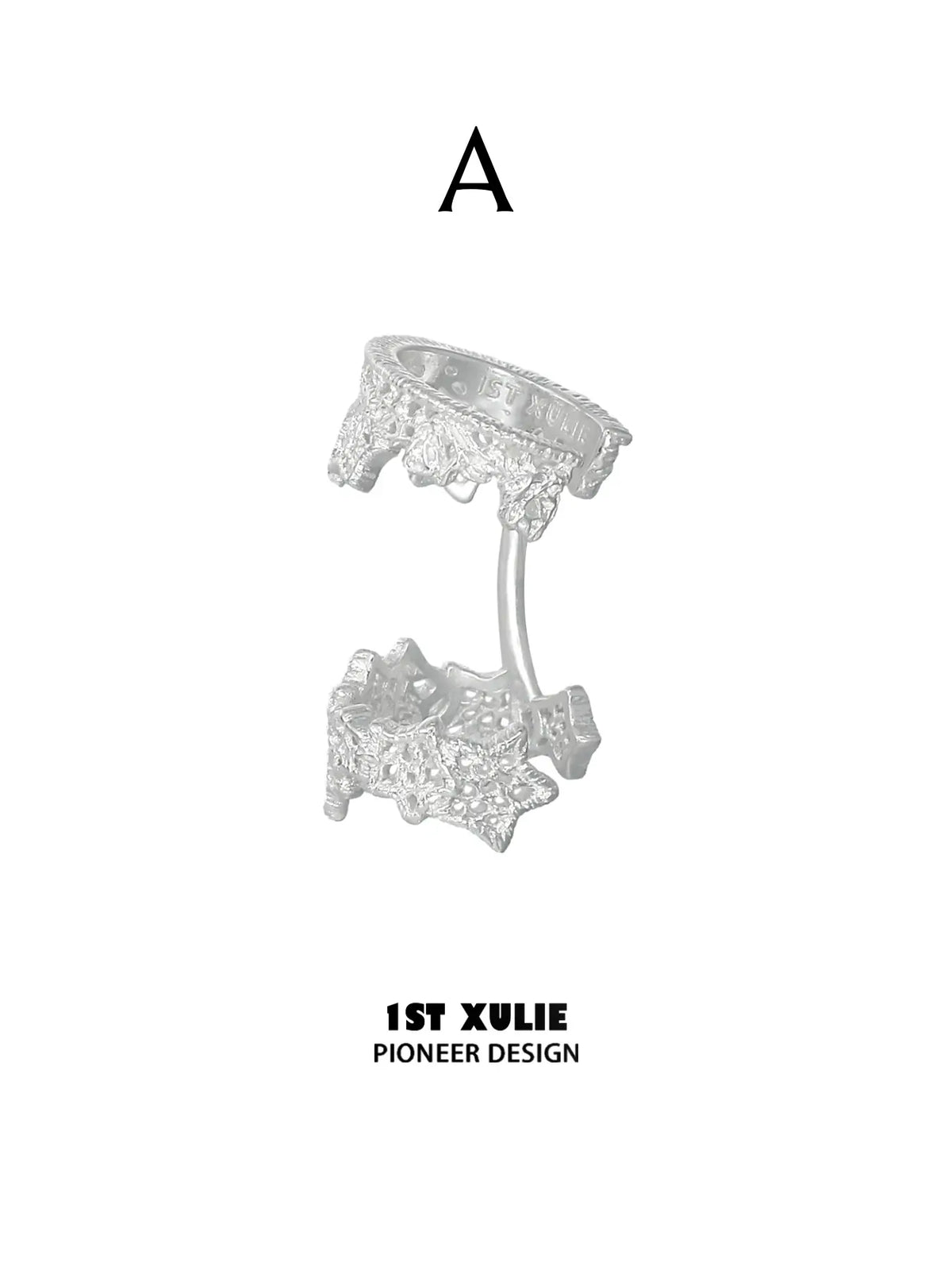 1ST XULIE Jewelry "STARLIGHT LACE" Rococo Star Lace Ear Cuffs in Silver - Product View