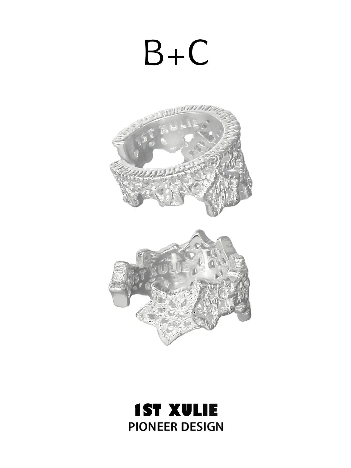 1ST XULIE Jewelry "STARLIGHT LACE" Rococo Star Lace Ear Cuffs in Silver - Side View
