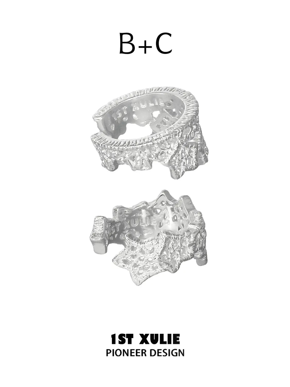 1ST XULIE Jewelry "STARLIGHT LACE" Rococo Star Lace Ear Cuffs in Silver - Side View