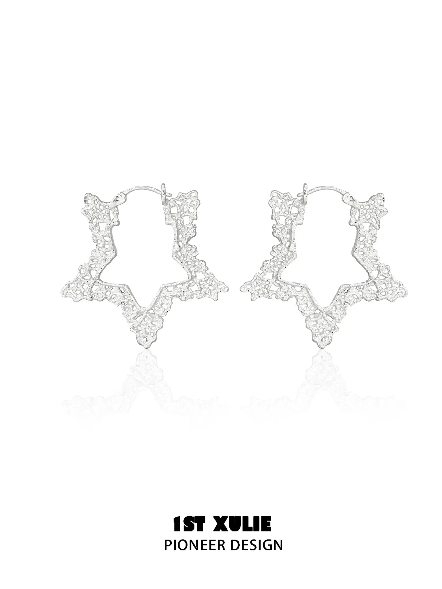 1ST XULIE Jewelry "STARLIGHT LACE" Rococo Star Statement Hoop Earrings in Platinum Plated - Packaging View
