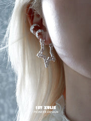 1ST XULIE Jewelry "STARLIGHT LACE" Rococo Star Statement Hoop Earrings in Platinum Plated - Texture Detail
