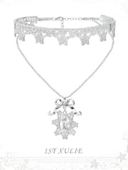 1ST XULIE Jewelry "STARLIGHT LACE" Rococo Starlight Lace Pendant Necklace in Rhodium Plated Brass - Angle View