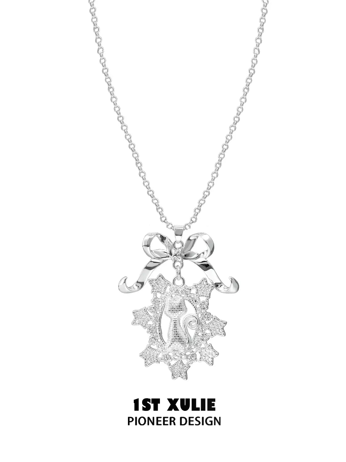 1ST XULIE Jewelry "STARLIGHT LACE" Rococo Starlight Lace Pendant Necklace in Rhodium Plated Brass - Size Comparison