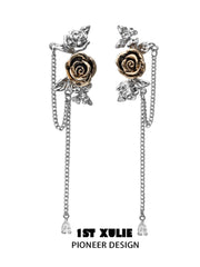 1ST XULIE "Golden Rose" Romantic Rose Chain Ear Clips in 18K Gold Plated - On Model