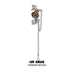 1ST XULIE "Golden Rose" Romantic Rose Chain Ear Clips in 18K Gold Plated - On Model Close-up