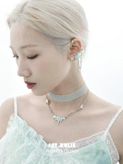 1ST XULIE "Taboo Rose" Asymmetrical Knitted Rose Tassel No-Piercing Ear Wraps in Platinum Plated - Cuff Mechanism Detail