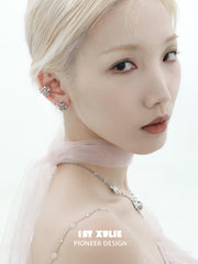 1ST XULIE "Taboo Rose" Asymmetrical Knitted Rose Tassel No-Piercing Ear Wraps in Platinum Plated - Tassel Detail Shot