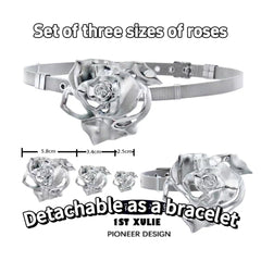 1ST XULIE "Taboo Rose" Rose Thorn Convertible Chain Bracelet in Platinum Plated - Styled as a Choker on Model