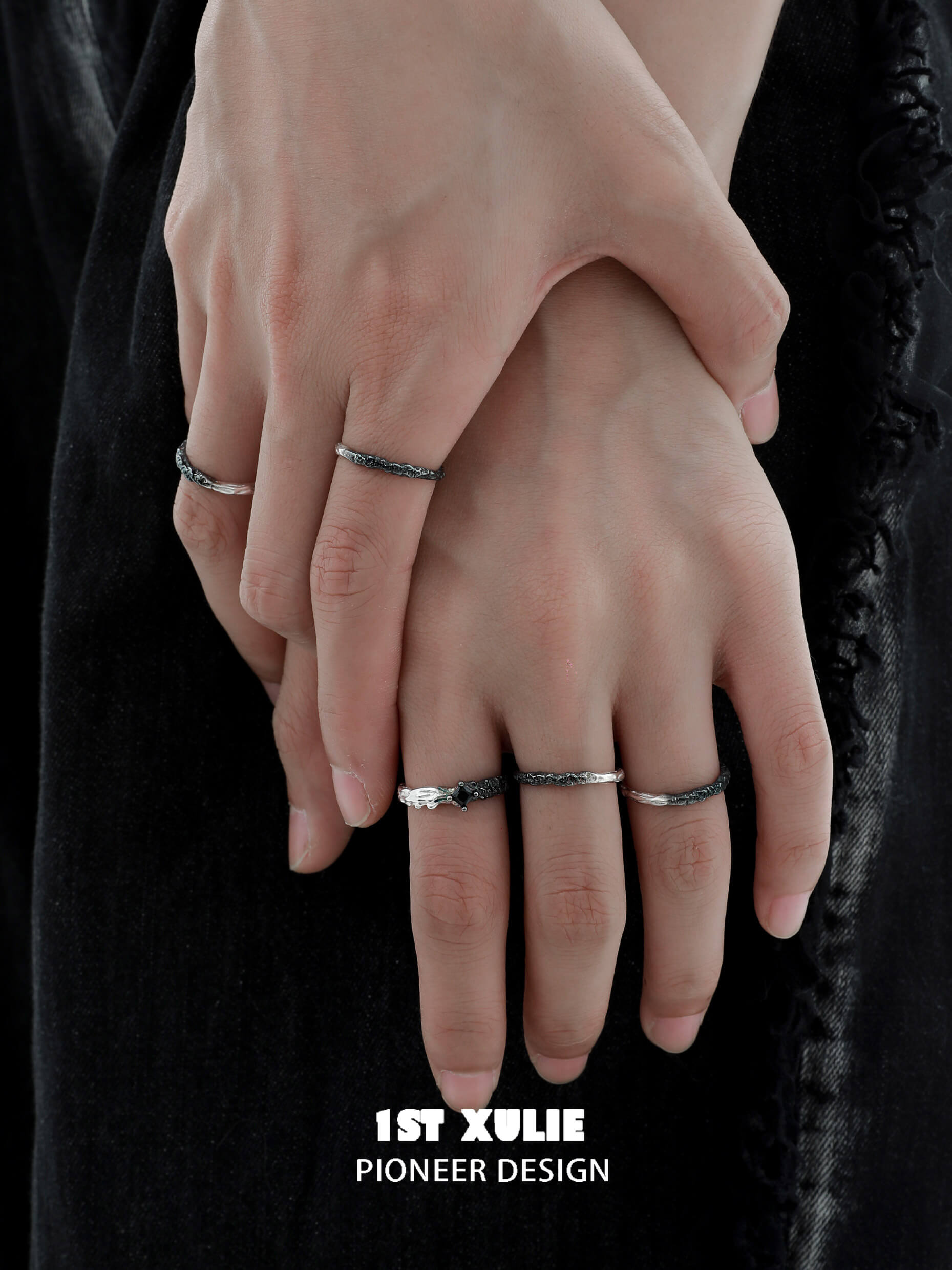 1ST XULIE "Scorch" Adjustable Gradient Ring in 925 Sterling Silver - Angled View