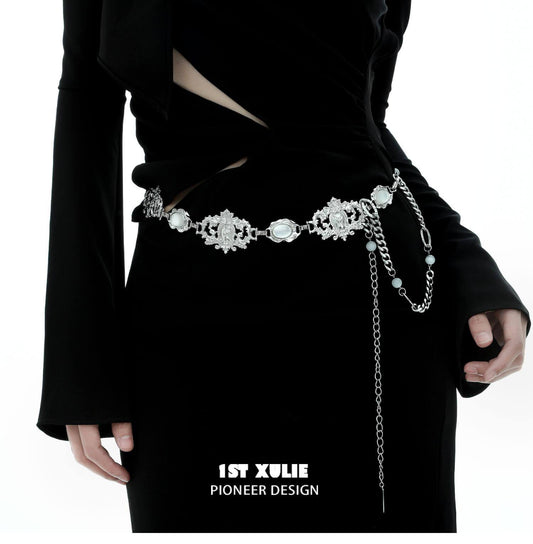 1ST XULIE "Bastet" Segmented Waist Chain in Platinum Plated - Product View