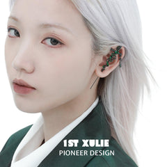 1ST XULIE "Slytherin House" Statement Serpent Cross Dangle Earrings in 18K Black Gold Plated - Detail Shot