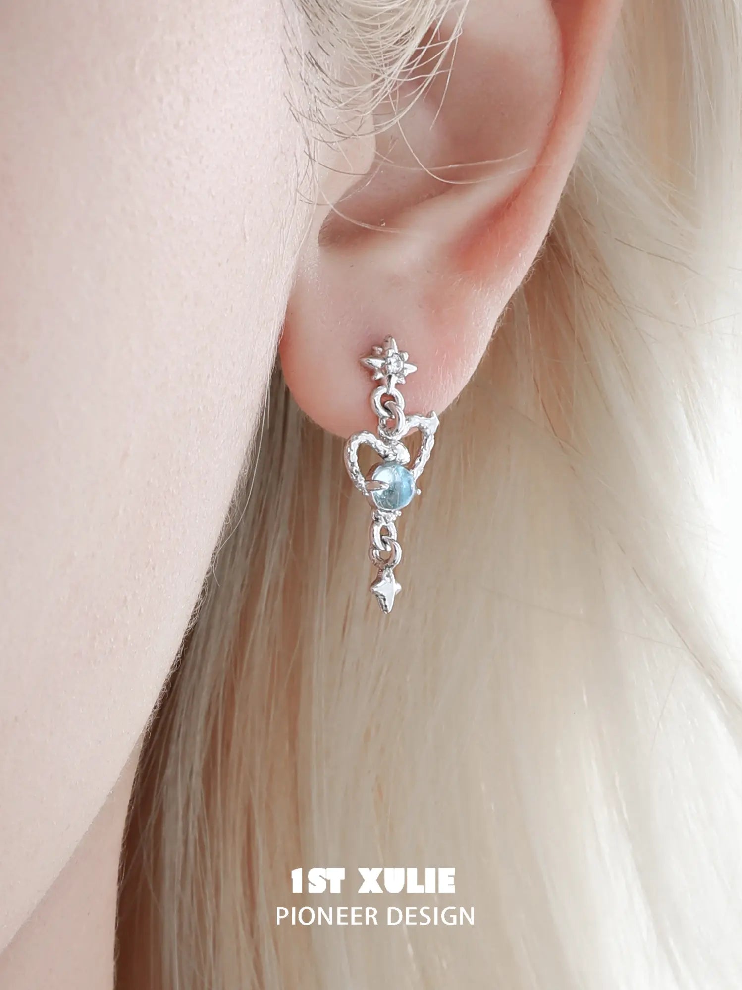 1ST XULIE Jewelry "Snake Bite" Serpent Heart Statement Dangle Earrings in 925 Sterling Silver - Angle View