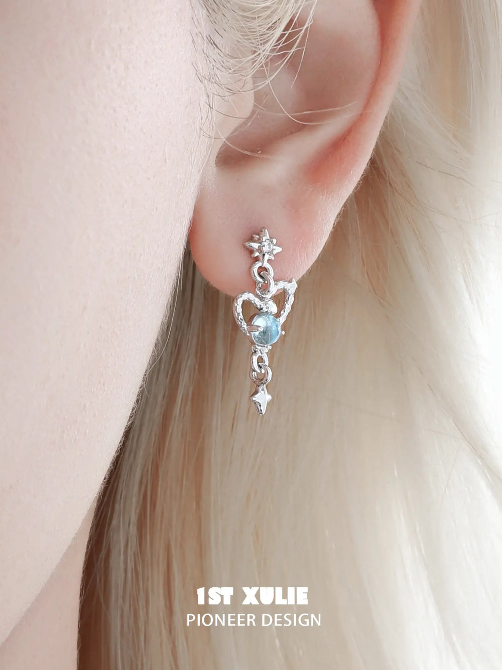 1ST XULIE Jewelry "Snake Bite" Serpent Heart Statement Dangle Earrings in 925 Sterling Silver - Angle View