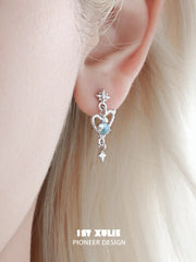 1ST XULIE Jewelry "Snake Bite" Serpent Heart Statement Dangle Earrings in 925 Sterling Silver - Angle View