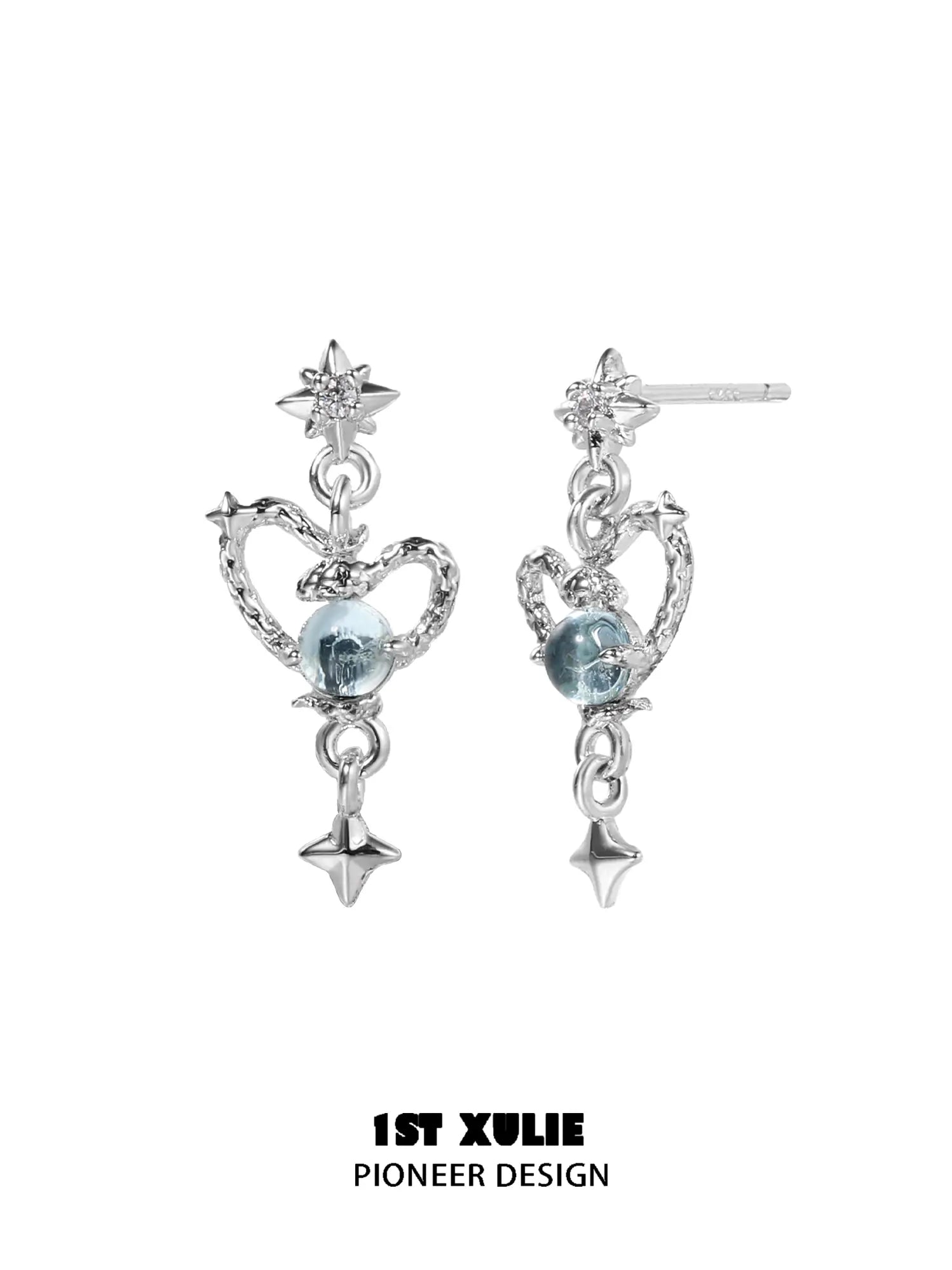 1ST XULIE Jewelry "Snake Bite" Serpent Heart Statement Dangle Earrings in 925 Sterling Silver - Side View