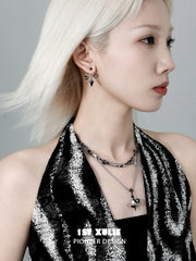 1ST XULIE "Snake Bite" Statement Entwined Serpent Layered Necklace in Platinum & Black Gold Plate - Clasp Detail