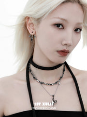 1ST XULIE "Snake Bite" Statement Entwined Serpent Layered Necklace in Platinum & Black Gold Plate - Lifestyle Shot
