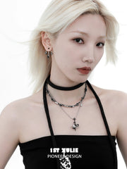 1ST XULIE "Snake Bite" Statement Entwined Serpent Layered Necklace in Platinum & Black Gold Plate - Texture Detail