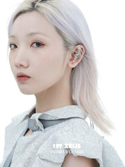 1ST XULIE "Frozen Serpent Girl" Platinum Plated Statement Icy Serpent & Rose Dangle Needle Piercing Earrings in Platinum Plated - On Model
