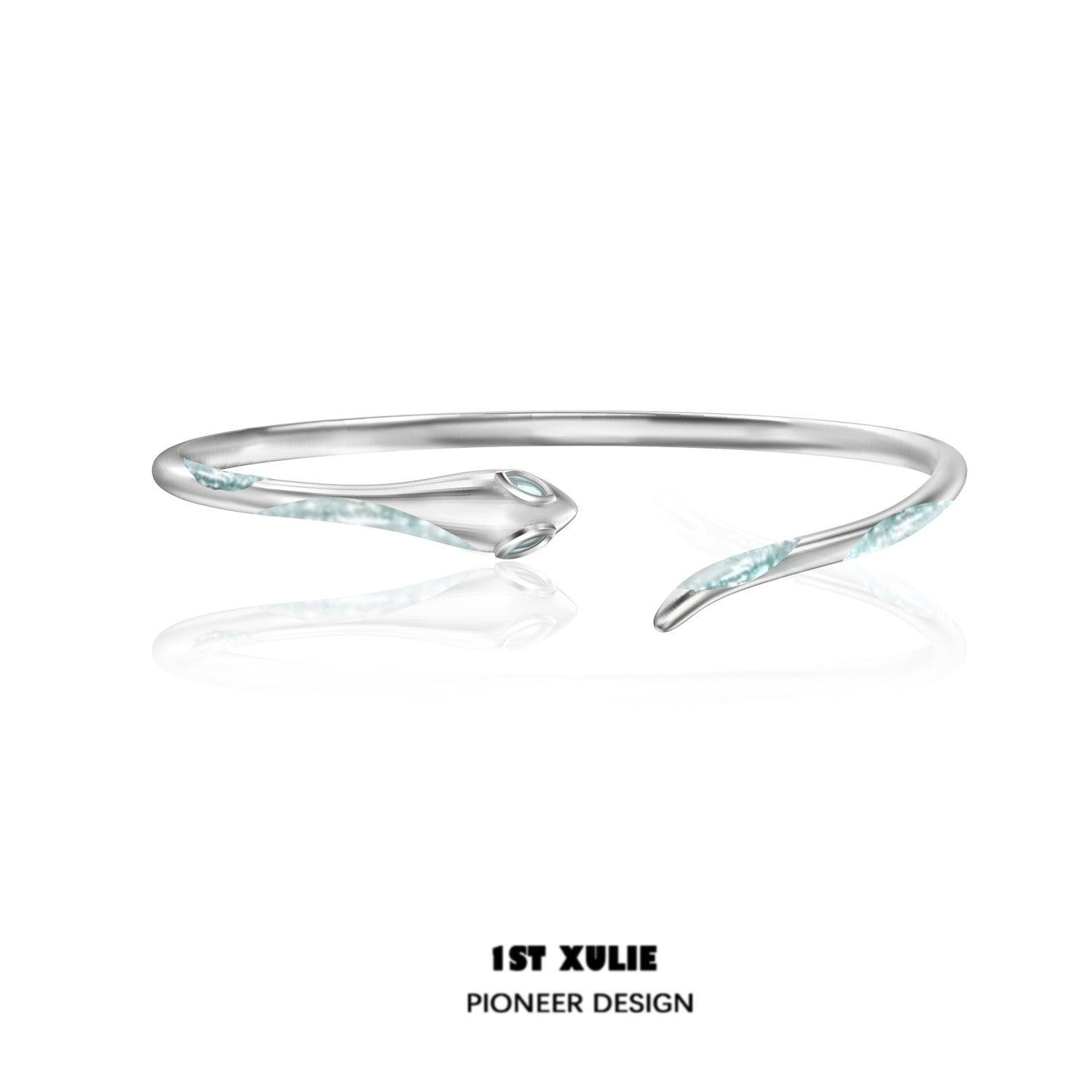 1ST XULIE "Frozen Serpent" Serpent Scale Bangle Bracelet in 925 Sterling Silver - On Model